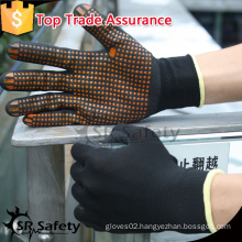 SRSAFETY 15g nylon and spandex dipping black foam nitrile with dots/hand working gloves